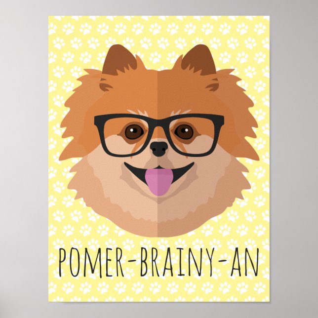 Affiches Chien Poméranien En Verres Nerd | POMER-BRAINY-AN (Devant)