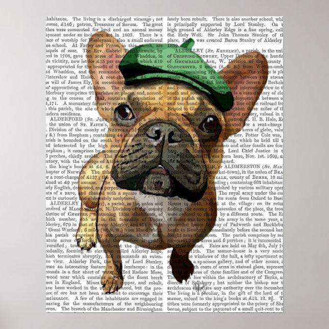 Affiches Chien-taureaux français Brown avec Casquette vert (Devant)