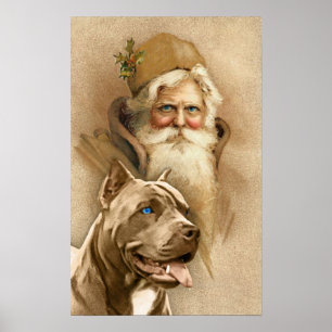 Affiches Chien vintage de pitbull du père noël et d'animal