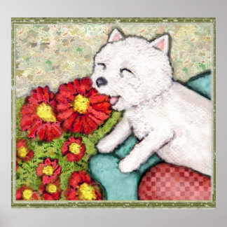 Affiches Chien Westie Avec Fleurs