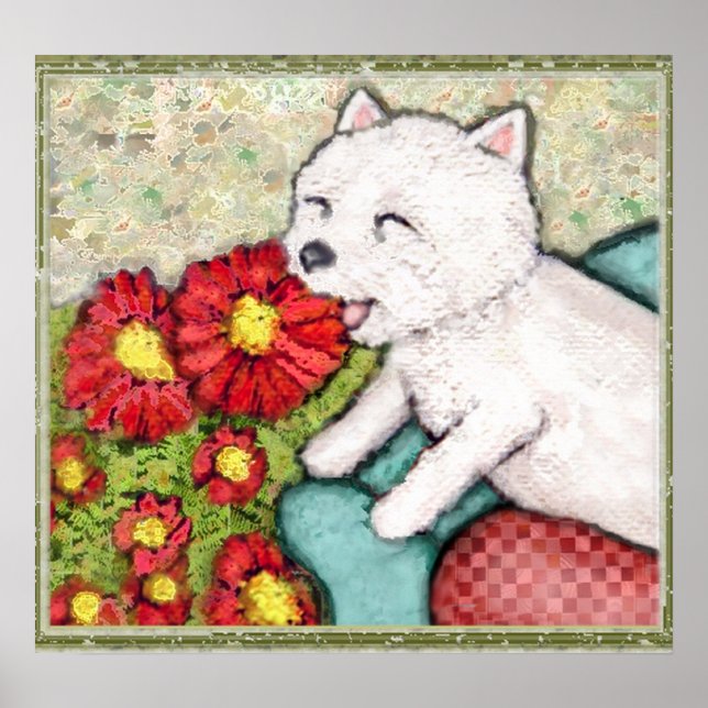 Affiches Chien Westie Avec Fleurs (Devant)