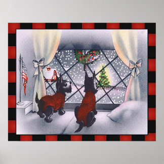 Affiches Chiens écossais patriotiques de Noël sur chèques
