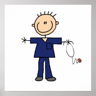 Affiches Chiffre masculin infirmière - bleu de bâton