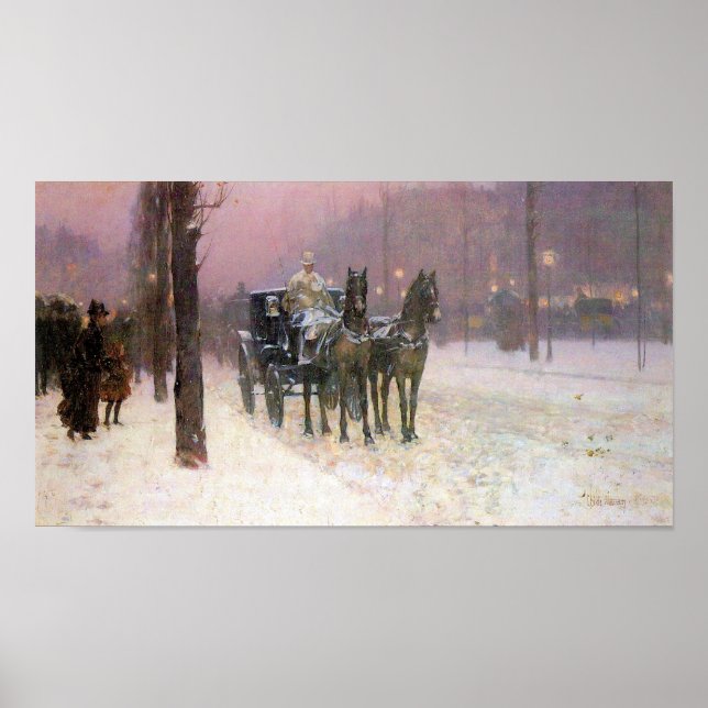 Affiches Childe Hassam - Scène de rue avec deux taxis (Devant)