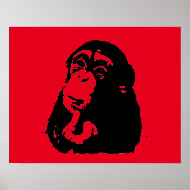 Affiches Chimpanzé noir rouge Pop Art (Devant)