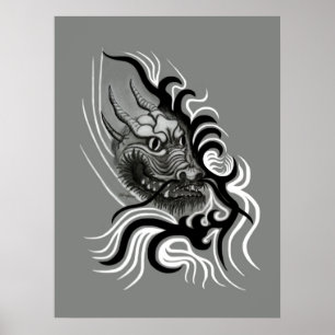 Affiches China Dragon in Tattoostyle