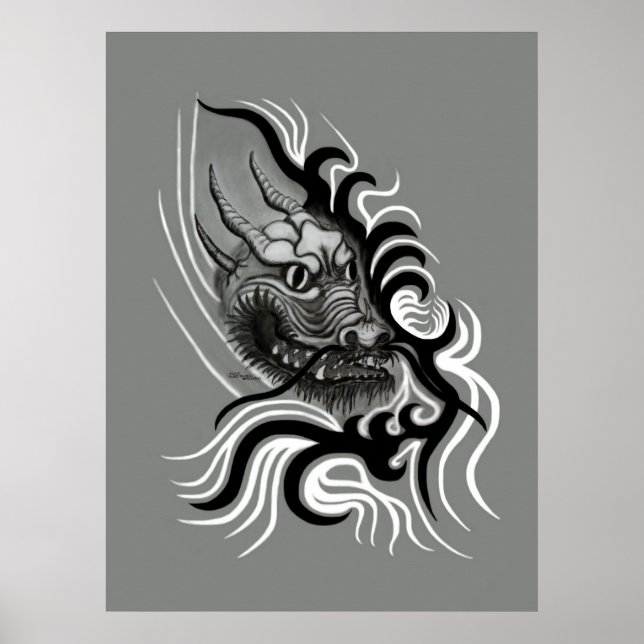 Affiches China Dragon in Tattoostyle (Devant)