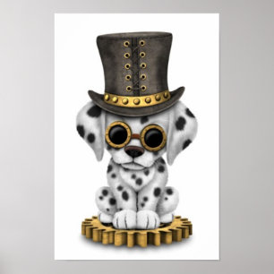 Affiches Chiot dalmatien mignon de Steampunk, blanc