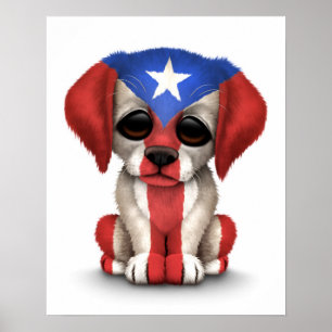Affiches Chiot patriotique mignon de drapeau de Porto Rico,