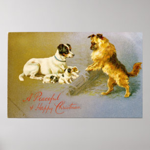 Affiches Chiots dans la paille, carte postale victorienne