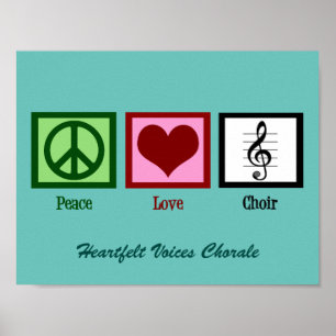 Affiches Chœur personnalisé sarcelle Mignon Paix Amour
