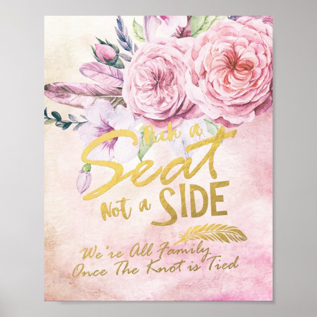 Affiches Choisir Un Siège Pas Un Côté Mariage Aquarelle Flo (Devant)