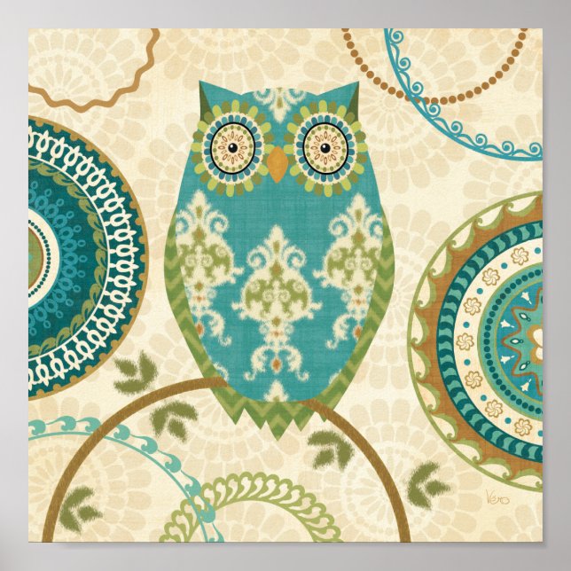 Affiches Chouette avec Motifs circulaires (Devant)