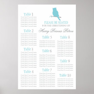 Affiches Chouette bleue - plan de table assise Christening
