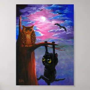 Affiches Chouette noire drôle Chouette Automne Lune Créatio