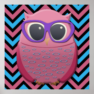 Affiches Chouette Rose Mignonne avec des Lunettes sur une A