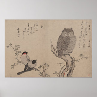 Affiches Chouette taupe et corne - Kitagawa Utamaro