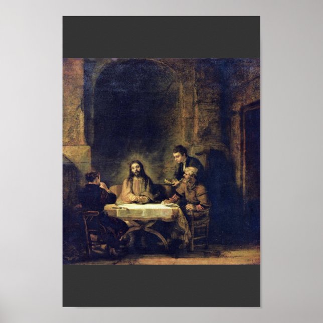 Affiches Christ À Emmaüs Par Rembrandt Harmensz. Van Rijn (Devant)