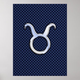 Affiches Chrome Comme Taurus Zodiac Signe Bleu Carbone Impr
