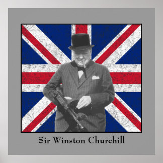 Affiches Churchill Pose Avec Un Tommy Gun