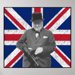 Affiches Churchill Pose Avec Un Tommy Gun