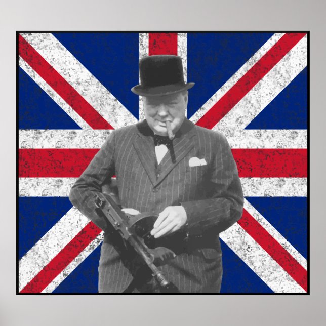 Affiches Churchill Pose Avec Un Tommy Gun (Devant)
