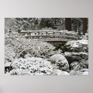 Affiches Chute de neige dans le jardin japonais de Portland