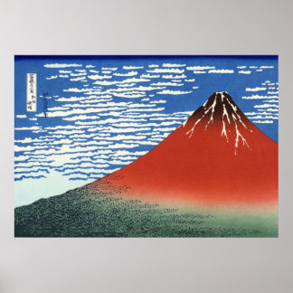 Affiches Ciel clair du vent sud, Fuji rouge, Katsushika Hok