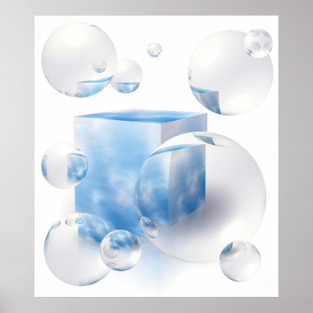 Affiches ciel et nuages réfléchissant dans les bulles d'air (Devant)