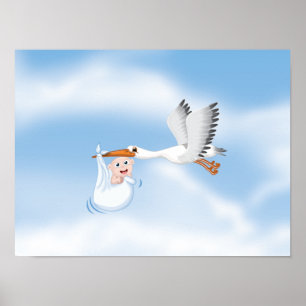 Affiches Cigogne portant un nouveau-né