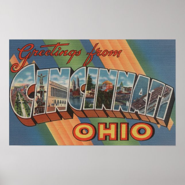 Affiches Cincinnati, Ohio - Scènes de grandes lettres (Devant)