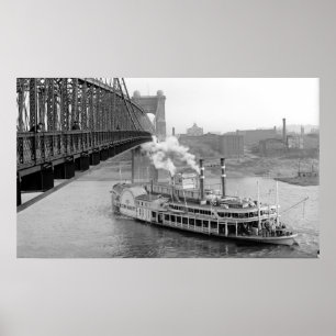 Affiches Cincinnati Suspension Bridge et Steamboat 1906 BW