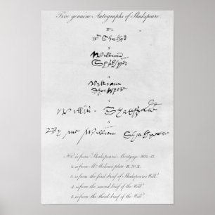 Affiches Cinq véritables autographes de William Shakespeare