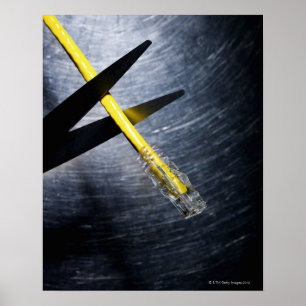 Affiches Ciseaux coupant câble de connexion Ethernet