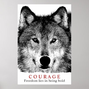 Affiches Citation de courage motivationnel Wolf