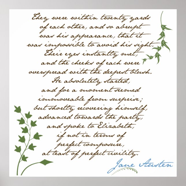 Affiches Citation de Fierté et préjugés de Jane Austen #1 (Devant)