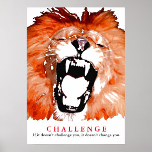 Affiches Citation du Défi Motivationnel Lion Pop Art