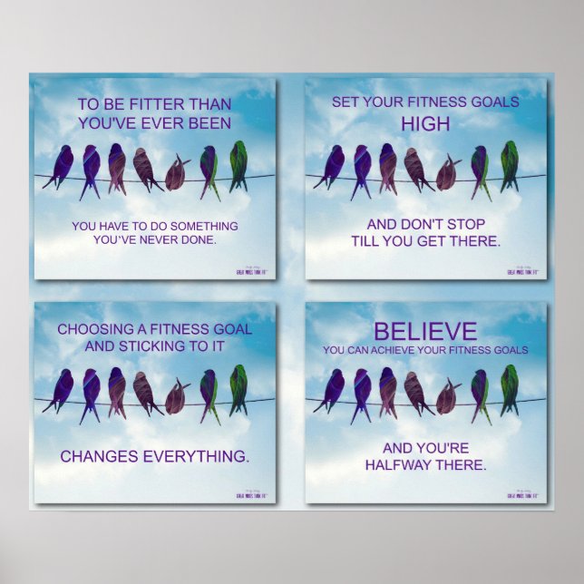 Affiches Citations d'exercice avec oiseaux et collage du ci (Devant)