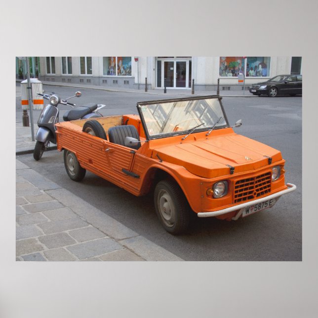 Affiches Citroen orange Mehari (Devant)