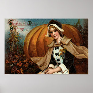 Affiches Citrouille de pèlerin feuilles d'automne