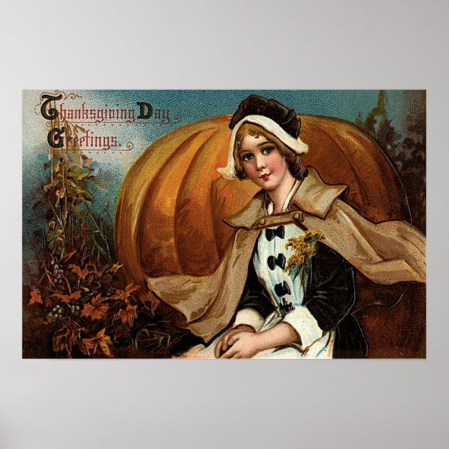 Affiches Citrouille de pèlerin feuilles d'automne (Devant)
