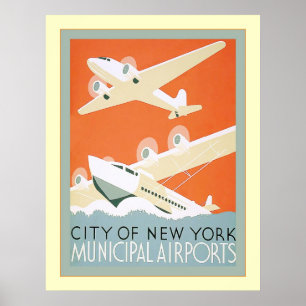 Affiches City of New York Municipal Airports~ Vintage