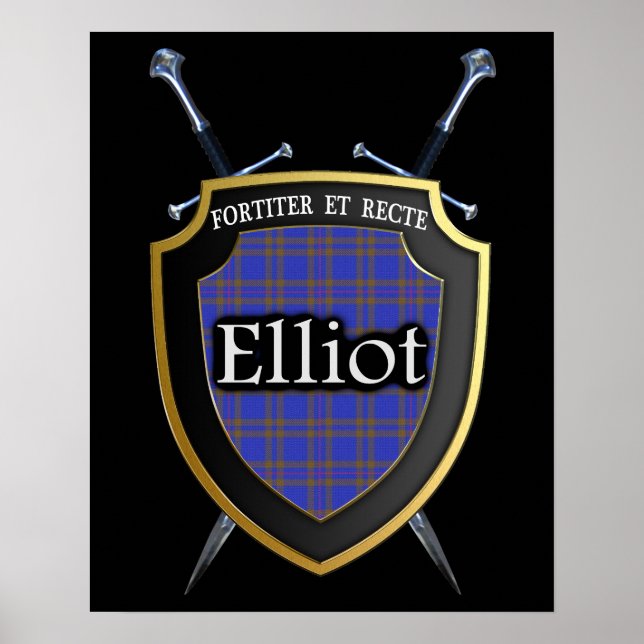 Affiches Clan Elliot Tartan Scottish Shield & Swords (Devant)