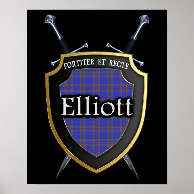 Affiches Clan Elliott Tartan Scottish Shield & Swords (Devant)