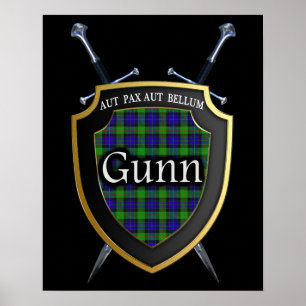 Affiches Clan Gunn Tartan Scottish Shield & Swords