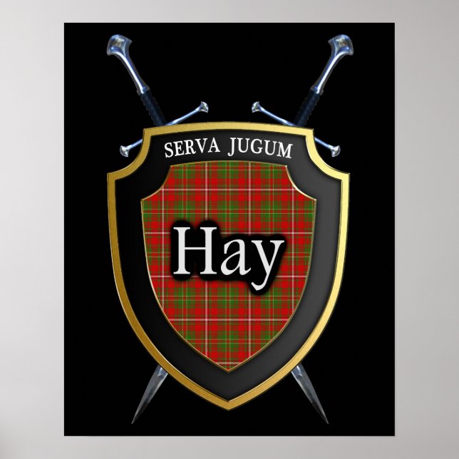 Affiches Clan Hay Tartan Scottish Shield & Swords (Devant)