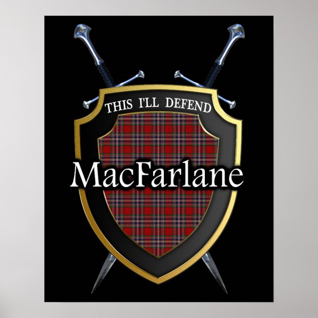 Affiches Clan MacFarlane Tartan Scottish Shield & Swords (Devant)