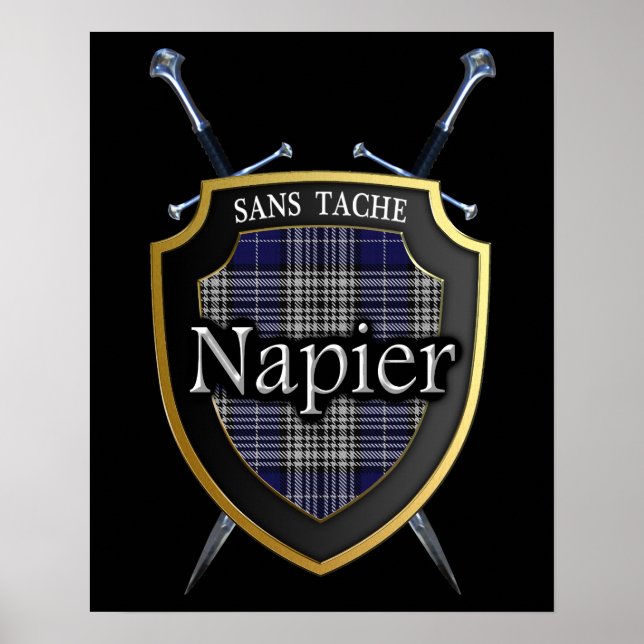 Affiches Clan Napier Tartan Écusséon et Épées Écossais (Devant)