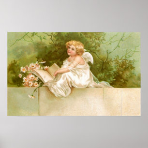 Affiches Clapsaddle : Angel avec livre et fleurs