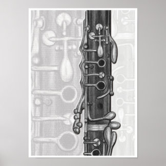 Affiches Clarinet Upper Joint in Charcoal Music Art Print
